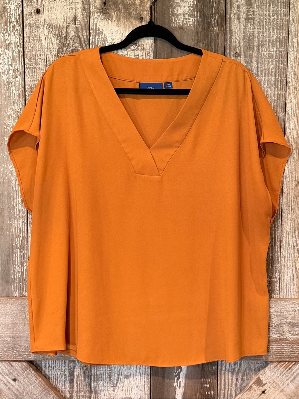 Apt. 9. XXL Orange V-Neck Draped Short Sleeve Blouse